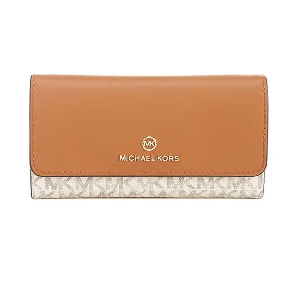 ✅ Michael Kors Jet Set Tri-Fold Large Logo Leather Wallet Acorn / Vanilla ✨ NWT - Picture 16 of 16